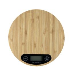 Ronde bamboe paneel weging digitale schalen meting elektronica schaal huishoudelijke keuken 5 kg/1 g lcd display met winkelbox