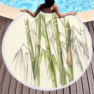 Serviette de plage ronde bambou feuille de plage couverture de piscine serviettes de sable doux sable libre absorbant de serviette de pique-nique art imprime
