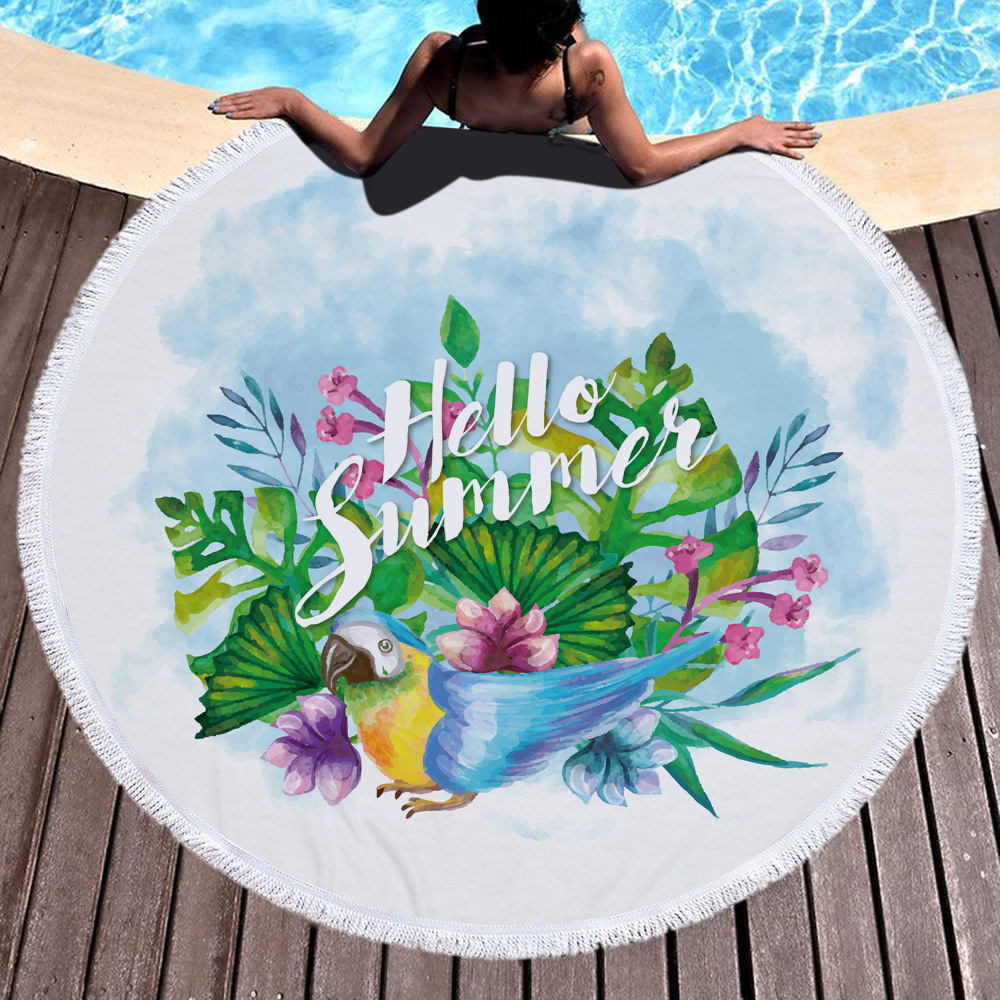 Round Beach Towel Blanket Hawaii Hawaiian Circular Large Terry Beach Roundie Circle Picnic Carpet Yoga Mat with Fringe Mandala