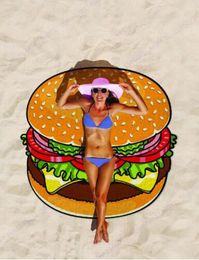 Toalla de playa redonda Hamburguesa de pizza Impreso 150 cm Toalla de baño de natación grande Mandala Tapiz indio Toallas de playa Toallas de picnic al aire libre