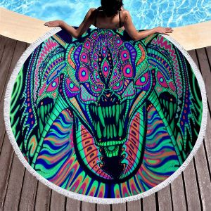 Serviette de plage ronde, couverture de plage de graffiti psychédélique, serviette de piscine à séchage rapide absorbant confortable, tapis de pique-nique portable