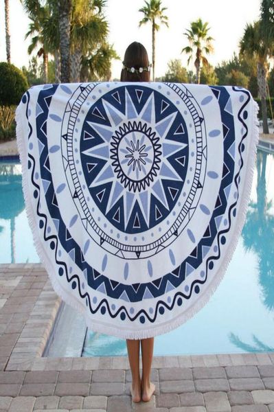 Serviette de plage ronde avec glands en microfibre 150cm, tapisserie Wa, serviettes de bain, couverture de pique-nique, tapis de Yoga, robe de bain de soleil pour femmes Bath Towel8687675