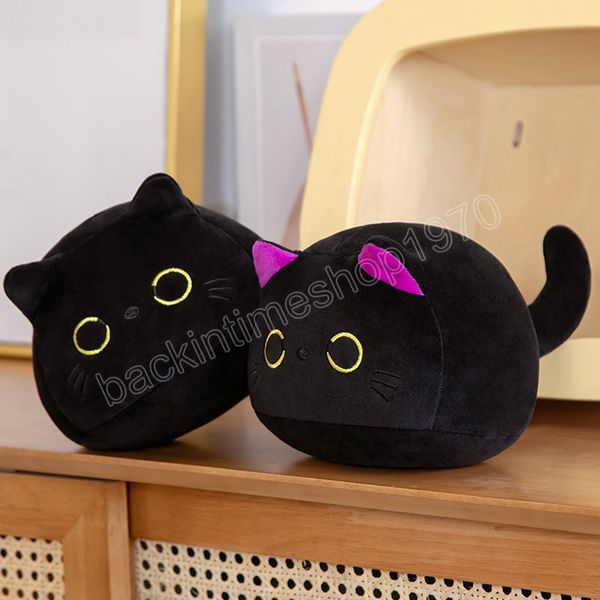 Juguete de peluche de gato negro redondo, almohadas de felpa de Anime Kawaii, encantador gatito de dibujos animados, muñeco de peluche para niñas, regalo de cumpleaños para el Día de San Valentín