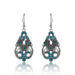 Boucles d'oreilles en alliage d'alliage de couleur bleu de couleur bleu ronde boucles d'oreilles de fleur rétro boucles d'oreilles femmes ethniques bijoux jhumka bijoux