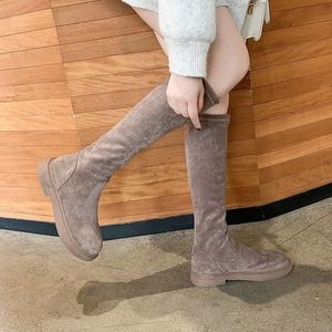 Bottes rondes couleur daim mi-mollet bout solide femmes talon bas fermeture éclair chaud mince femmes chaussures simplicité 392 126