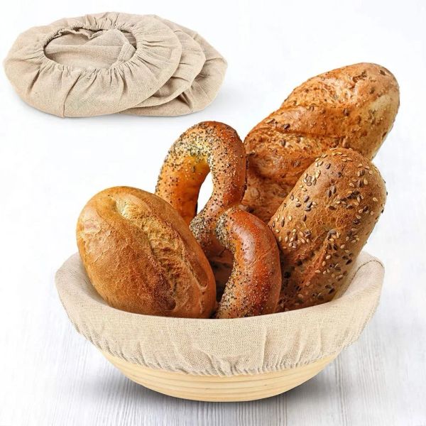 Panier à pain rond, doublure en tissu, bannine de levain, couverture de panier de pâte à boulangerie de rotin naturel, 9 pouces, 10 pouces