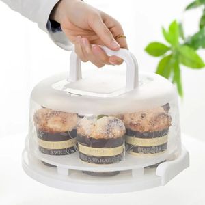 Round Cake Cake Holder Serving Tray Portable Cake Stand Cake Box wordt geleverd met handgreep Cake Container Pies Cupcake 231221