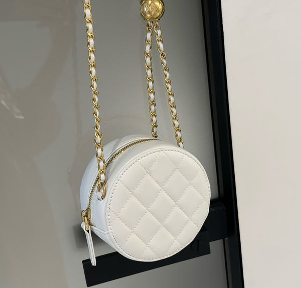 Pastel redondo mini femenino diseñador bolso de maquillaje con cremallera vintage monedero de monedero de oro cadena ajustable mano de lujo
