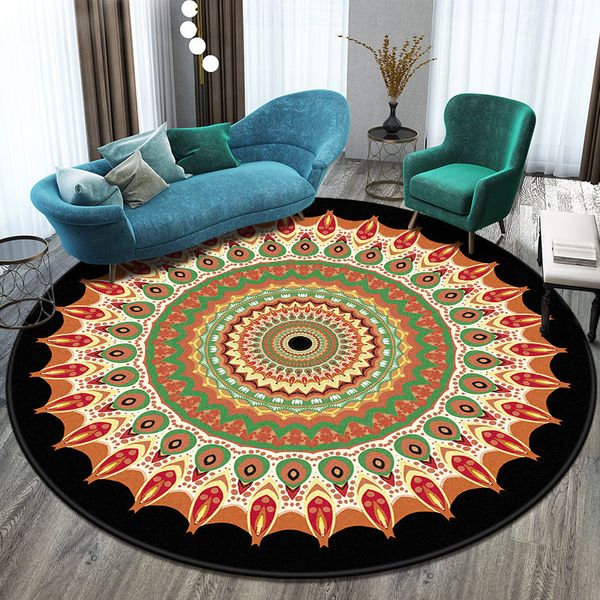 Tapis rond 3D imprimé Mandala tapis tapis chambre chevet salle de bain chaise d'ordinateur tapis antidérapant tapis de sol romantique décor à la maison 201225