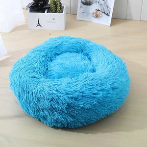 Rond Chat Lit Maison Doux Long En Peluche Panier Pet Sac De Couchage Chiot Chat Coussin Tapis Portable Fournitures Lit 210713