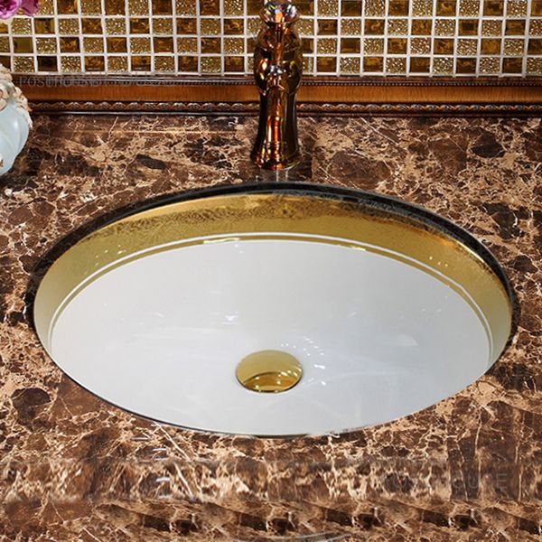 Réseaux de salle de bain en céramique ronde Assaleurs de salle de bain européens Gold Under Stage Basin intégré à laver les lavabos à main le bassin de toilette BF