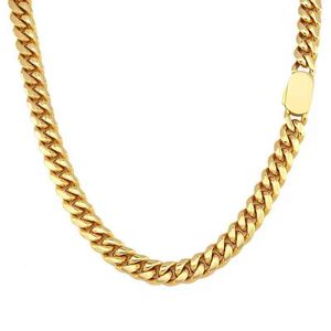 Fermoir rond Miami gourmette chaîne cubaine bijoux en acier inoxydable collier chaîne à maillons cubains plaqué or pour hommes