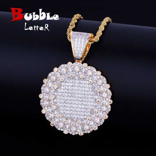 Rond Cluster Médaillon Or Pendentif Collier Chaîne Charme Argent Couleur Bling Cubique Zircon Hommes Femmes Hip Hop Bijoux Pour Cadeau J190712