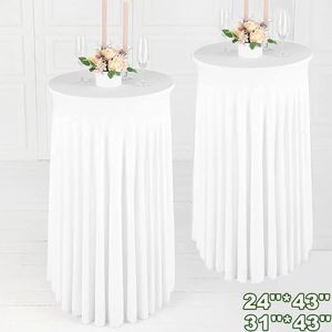 Jupes de Table de Cocktail rondes, tissu blanc extensible, couvertures ajustées pour mariage, décor de fête, Banquet, nappes de salle à manger, 240112