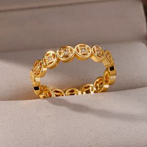 Ronde Coin Ringen voor Vrouwen Mannen Vergulde Roestvrij Stalen Ring 2023 Trend Bruiloft Esthetische Jewerly anillos mujer