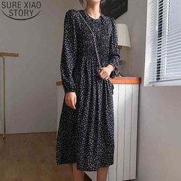 Col rond lâche femmes printemps imprimé robe en mousseline de soie à manches longues taille haute robes florales Vestidos 12748 210417