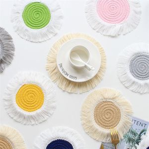 Tapis ronds de sous-verre de tresse de coton sous-verres absorbants pour la protection de table en bois tissé à la main cadeaux de pendaison de crémaillère pour la nouvelle maison