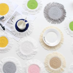 Ronde katoenen vlecht achtbaanmatten boho onderzetters voor houten tafel handgemaakte macrame cup kussen thuisdecoratie