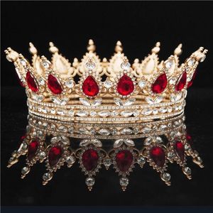 Corona de cristal redonda diadema reina tocado metal colores dorados tiaras y coronas desfile de graduación accesorios de joyería para el cabello de boda W0104284Q
