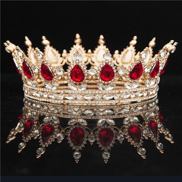 Corona de cristal redonda diadema reina tocado metal colores dorados tiaras y coronas desfile de graduación accesorios de joyería para el cabello de boda W0104296S