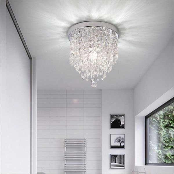 Rond Cristal Lumière Couloir Foyer LED Cristal Plafonnier couleur blanc chaud Couloir Allée Lamparas de techo Lustre Lumières Décor À La Maison