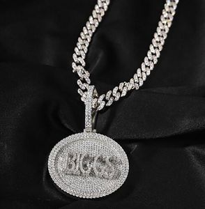 Pendentif nom personnalisé rond glacé lettre/Logo/symbole collier à breloque pavé Zircon cubique hommes femmes Hiphop bijoux