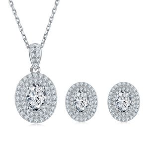 Ronde gesneden Moissanite Diamond Jewelry Set 925 Sterling Silver Party Wedding Earrings ketting voor vrouwelijke bruids sets geschenk