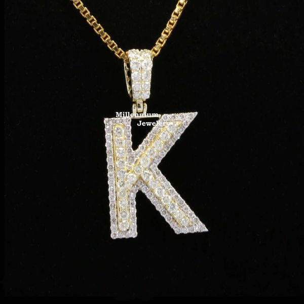 Vvs VVS Round Clarity Moisanite Diamond K Pendentif initial pour le pendentif Hip Hop Pendant Unisexe 925 argent sterling