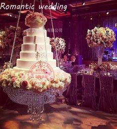 Support à gâteau rond en cristal D60, lustre suspendu avec Table à gâteau en perles de cristal pour décoration de mariage 9398714