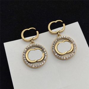 Diamant rond lettre boucles d'oreilles breloque cristal Double lettres goujons dames tempérament strass gouttes en gros