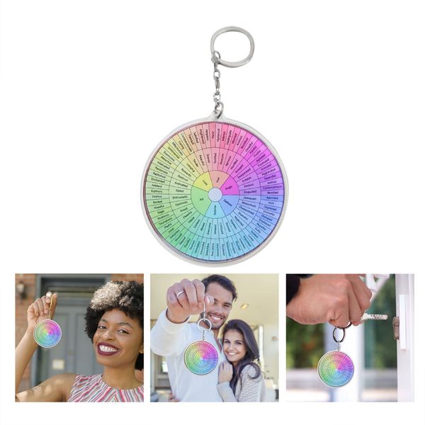 Porte-clés rond Double face petit pendentif léger Portable pour sac à dos pendentif à breloque couleur sentiment roue porte-clés