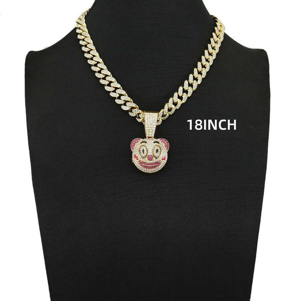 Collier avec pendentif en forme de Panda, visage rond, plein de diamants, dessin animé, Clown, Panda, bijoux Hip Hop