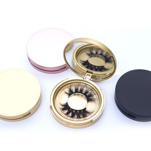 Étui rond pour faux-cils, boîte de rangement pour cils, maquillage, cosmétique, miroir, boîte vide pour cils, rose/jaune/noir