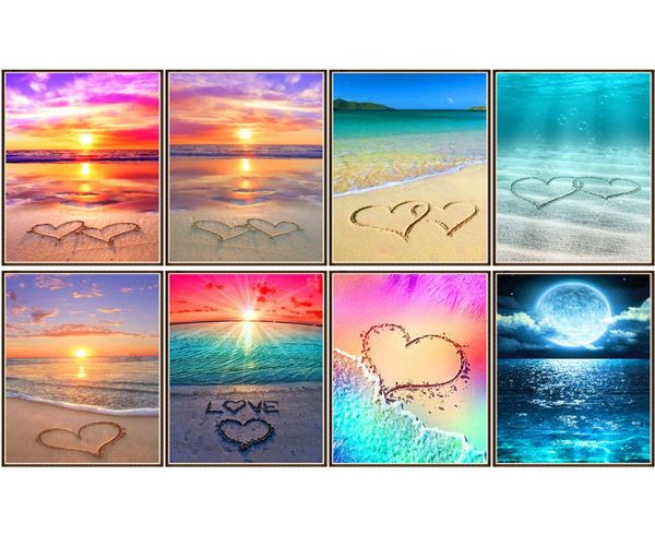 Pintura de diamante 5D DIY redonda completa, kit de bordado de diamantes con paisaje de mar de amor, mosaico para decoración del hogar, regalo 8293883