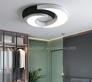 Géométrie ronde Simple noir blanc led métal fer circulaire chambre éclairage moderne maison lumière lampe plafond pour chambre MYY