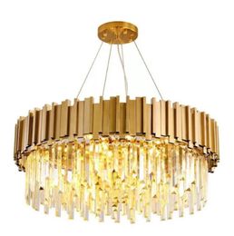 Éclairage de lustre en or rond K9 Crystal en acier inoxydable suspendu moderne pour la cuisine salle à manger de chambre à coucher léger 4807948