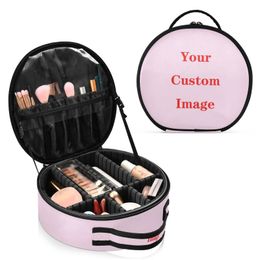Bolsa de cosméticos de partición dura redonda, organizador de viaje para mujer, maquillaje personalizado, maletas de cosméticos, bolsa de aseo de maquillaje 240103