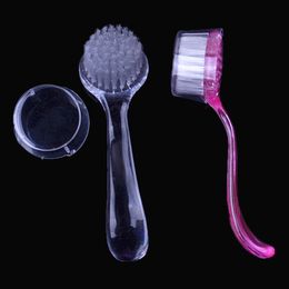 Ronde hoofd Nail Art Powder Dust Remover Reinigingsborstel met Duidelijke Plastic Lange Handvat Cover Swassen Pedicure Manicure