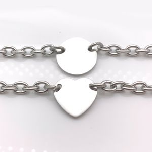 Bracelet coeur rond femmes en acier inoxydable mode chaîne à maillons à la main Un ensemble d'emballage bijoux de couple cadeau pour petite amie Saint Valentin en gros