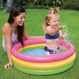 Ronde opblaasbaar zwembad PVC Float -accessoires spelen zintuiglijke plaats Mat Driewicic Rainbow Paddling Paddling Pool Tub Children Toy 240328