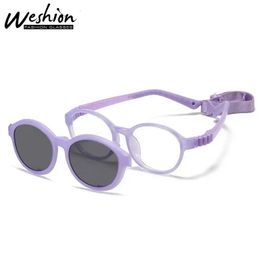 Round Kids Clip zonnebrillen 3-8 meisjes jongens optische glazen lenzen flexibele siliconen frame accessoires en band 240419