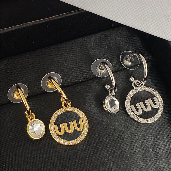 Rond Grand Diamant Balancent Charme Femmes Double Anneau Creux Lettre Eardrop Lady Brillant Arc Boucles D'oreilles avec Boîte