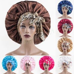 Gorro de noche redondo grande con estampado de satén con cordones, gorro largo elástico africano a la moda para mujer, lazo para el cuidado del cabello, gorro de dormir de belleza