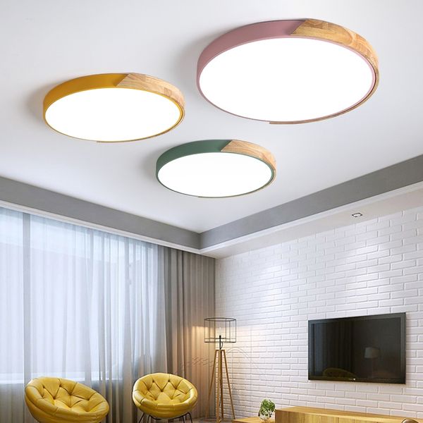 Lámpara de techo LED redonda para dormitorio, decoración del hogar, comedor moderno, luces de techo para pasillo de cocina de madera para niños