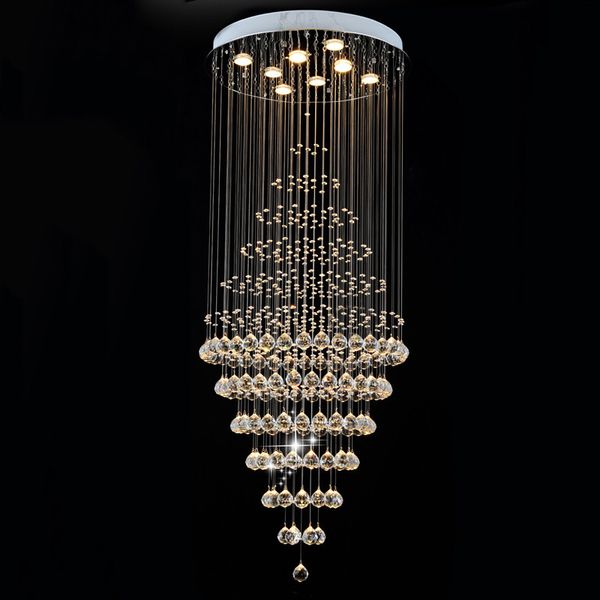 Lámpara de araña LED redonda Clara K9 Iluminación de cristal Gota de lluvia Lámparas colgantes Accesorios D60CM H180CM 8 GU10 luces de techo empotradas