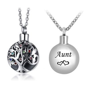 Round Life Tree Hanger Birthstone Urn Kettingen voor Ashes Crematie Sieraden Keepsake Houder Memorial Necklace