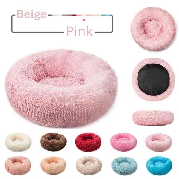 Rond Long Peluche Pet Dog Lits Doux Fluffy Cat Lit Coussin Tapis Anti-dérapant Chaud Pour Petit Moyen Grand S Maison 210924