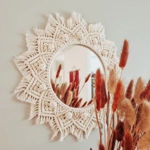 Macrame rond Miroir mural décoratif boho décoration intérieure maquillage salon chambre de Noël décoration de mariage de Noël 240320