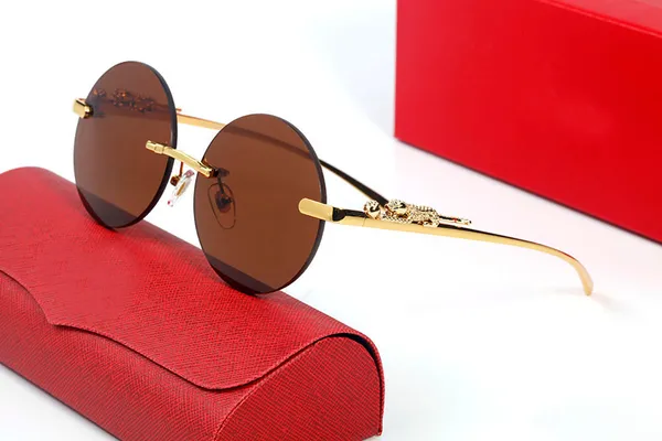 Gafas de sol redondas de diseñador para hombre para mujer Pantera Gafas de sol Sin marco Leopardo Carti Gafas Mujer Hombre Unisex Oro Metal Conducción al aire libre Anteojos Moda Anteojos