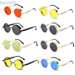 Lunettes de soleil rondes en métal Steampunk pour hommes et femmes, verres de mode de marque de styliste rétro Vintage UV400 ldd240313